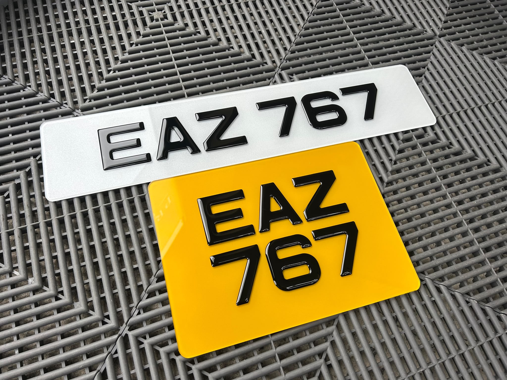 3D Gel Number Plates in Metro Font 60mm (1x Normal Front & 1x Square 11x8 Rear)